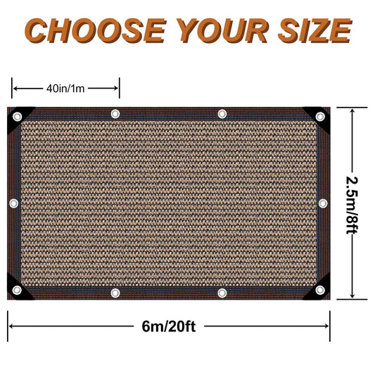 GCEXDLDP Garden Shade Cloth 8x20 ft UV 70% Sunblock Outdoor Sun Shade with Grommets Sun Shade Outdoor Cover Plant Covers Freeze Protection Shade Cloth for Chicken Coop Cover Brown 8x20 FT