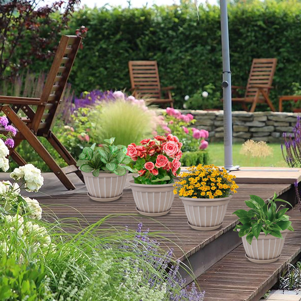 4 Pack Flower Pots,8 Inch Plants Pot,Planters Pot with Drainage Hole