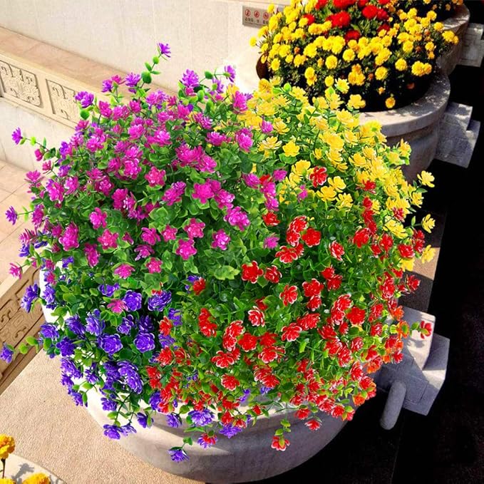 ArtBloom 24 Bundles Outdoor Artificial Flowers UV Resistant Fake Boxwood Plants, Faux Greenery for Indoor Outside Hanging Plants Garden Porch Window Box Home Wedding Farmhouse Décor (Red)