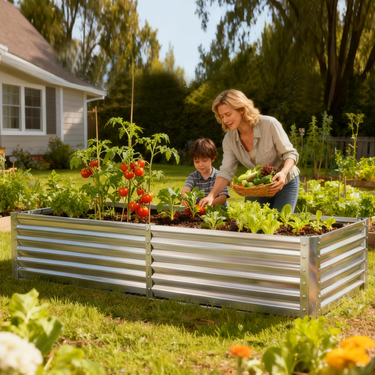 DUMOS Galvanized Raised Garden Bed with Cover, Clear, 6x3x2ft