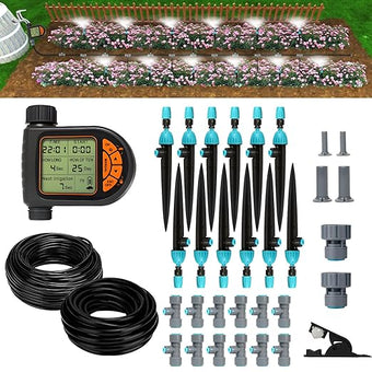Breeze Touch 120FT Automatic Drip Irrigation Kits with Garden Timer, Garden Watering System for Lawn, Quick Connector Design Irrigation System Kit with Easy Programmable Water Timer