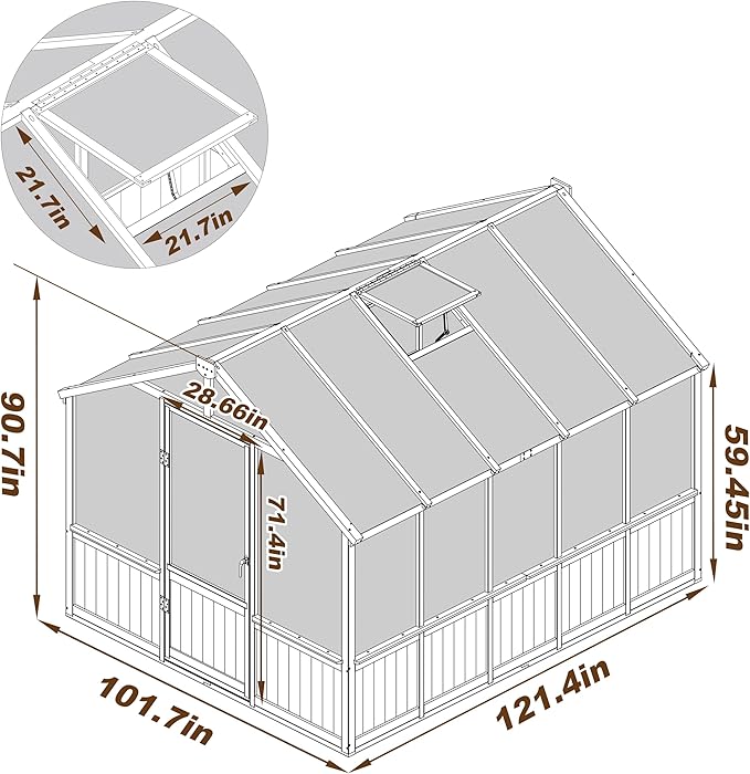 MUPATER 8 x 10FT Wooden Greenhouse with 6mm Polycarbonate Panels for UV Protection and Heat Insulation, Adjustable Ventilated Window & Lockable Door, Walk-in Greenhouse for Outdoors, Patio, Backyard