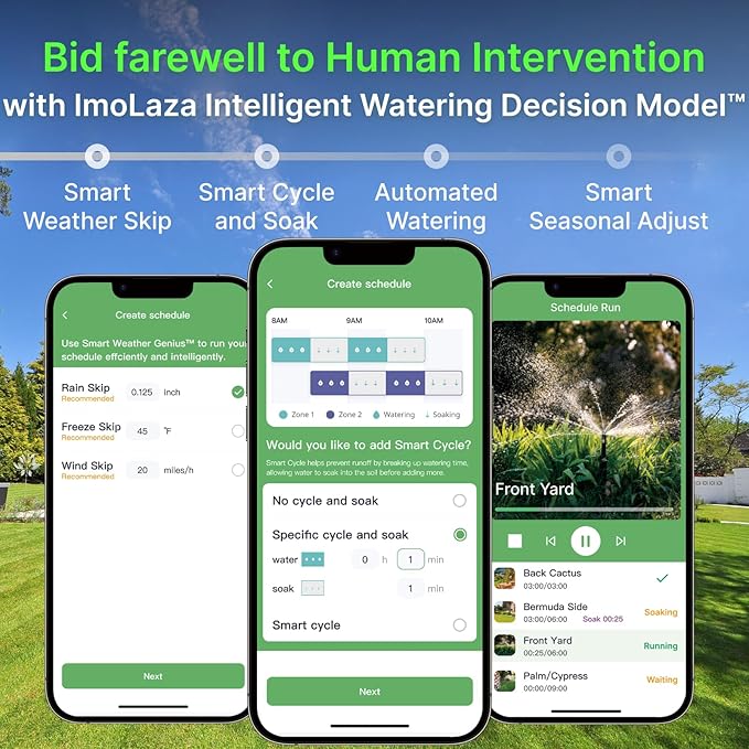 ImoLaza Smart Sprinkler Controller Evapotranspiration Master: 8 Zones WiFi Irrigation Controller with Automated Watering and App Control, Save Water Through Rain, Freeze, Wind and Saturation Skip