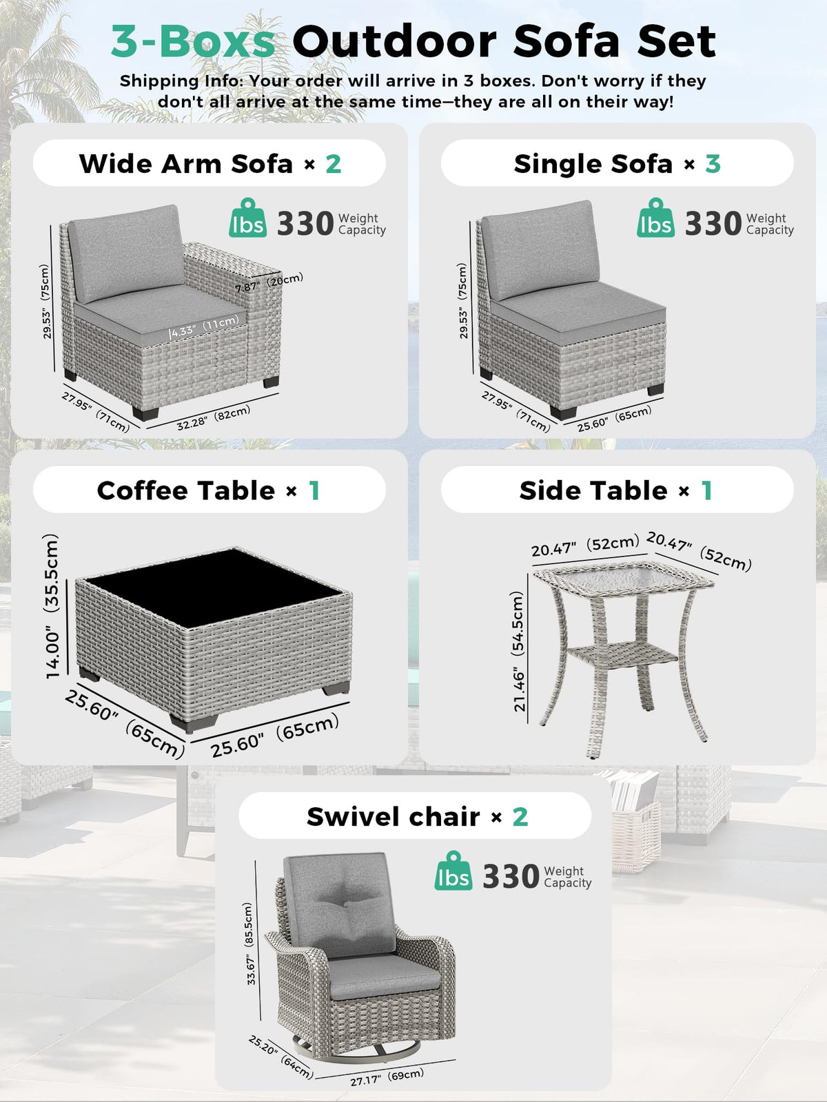 9 Piece Outdoor Wicker Patio Furniture Set with Swivel Chairs