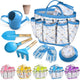 Kids Gardening Tool Set 18PCS Kids Toddler Gardening Set Includes Tote Bag Watering Can Apron Hat Rake Shovel Spoon Gloves Plant Pots and Labels, Outdoor Toys Gift for Boys Girls (Blue)