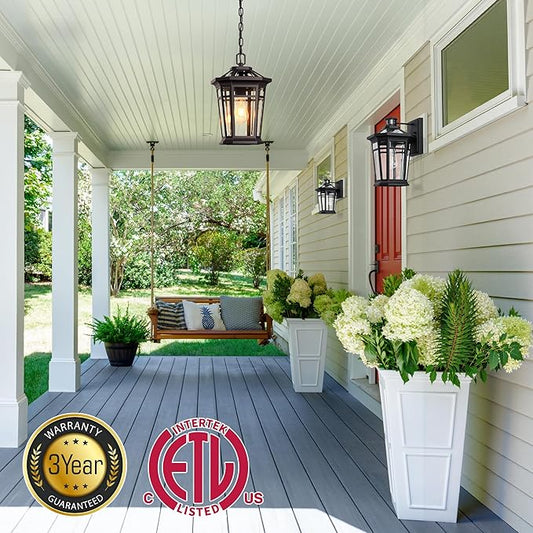 VIANIS Large Outdoor Pendant Light, Oil Rubbed Bronze Outside Hanging Lights, Hanging Porch Light Fixture with Adjustable Chain, 100% Aluminum Waterproof Anti-Rust Ceiling Lighting for House, Doorway