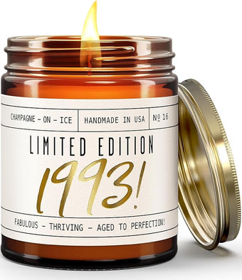 33rd Birthday Gifts for Women - 'Limited Edition 1993' Soy Candle, w/Champagne on Ice I 33 Birthday Gift for Her Ideas I 9oz Reusable Jar, 50Hr Burn, Made in USA