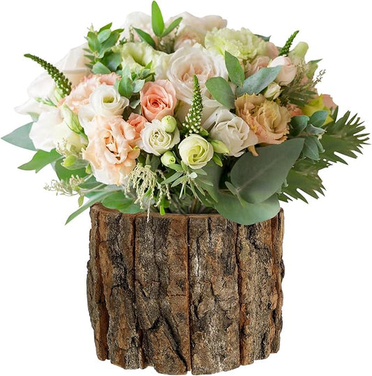 YARNOW Wooden Flower Pot Bark Vase Rustic Country Style Flower Planter Farmhouse Plant Vase Container Arrangement 12x12x10cm