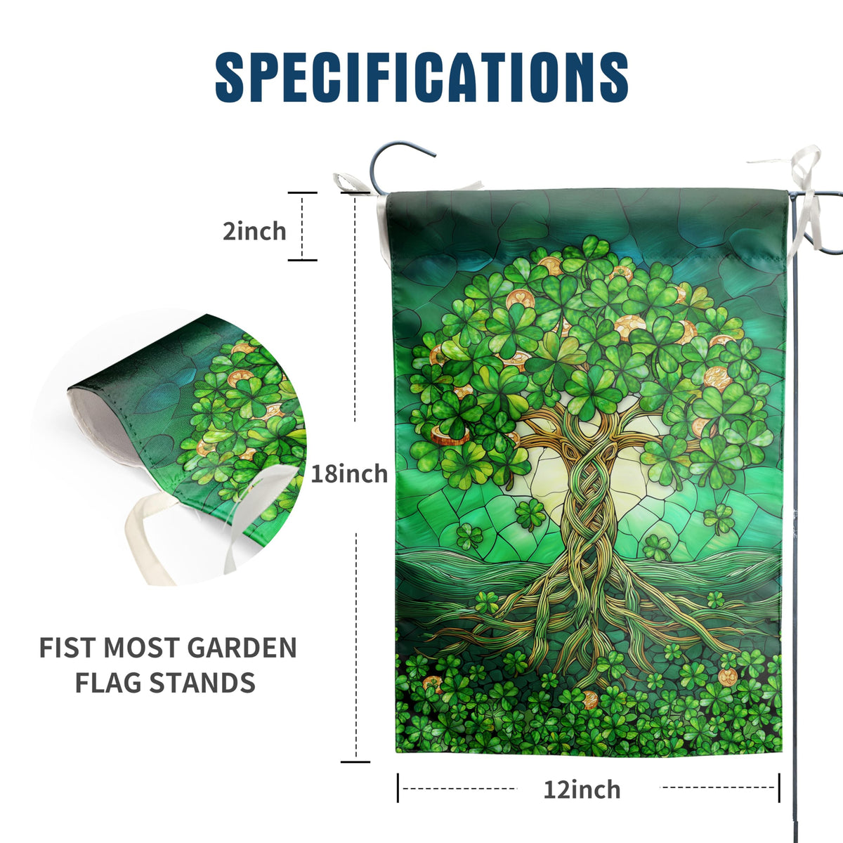 St Patricks Day Garden Flag 12x18 Double Sided Outside Shamrock Clover Tree Life Welcome Holiday Yard Signs for Saint Patrick Spring Outdoor Decorative