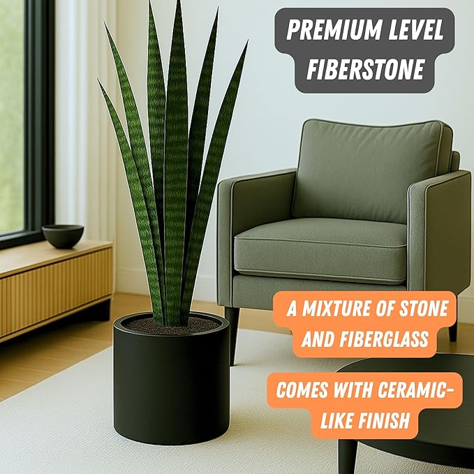 Fox & Fern Large 12 Inch Black Plant Pot — Premium Lightweight Fiberstone Matte Black Planter w Drainage Plug; Large Indoor & Outdoor Planter; 12 Inch Pots for Plants; Weather Resistant & UV Resistant