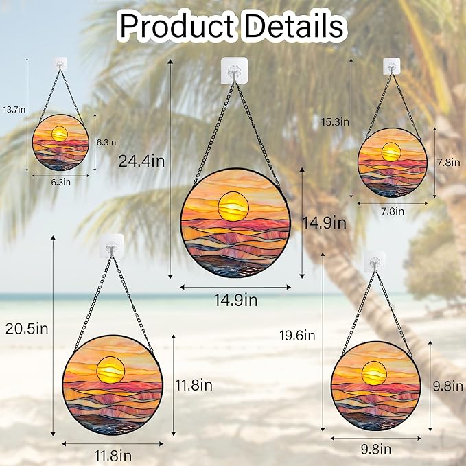 HWRHTR Stained Glass Window Hanging, Orange Sunrise Suncatcher Diamond Glass Panel Hangings Scenery Sun Catchers Decor for Birthday for Women, Men, Wife, Aunt, and Mom 14.9 in