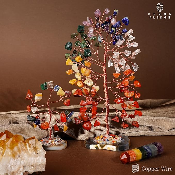 7 Chakra Tree of Life Healing Crystals & Stones, Pack of 2 Crystal Tree for Positive Energy, Wealth, Feng Shui Decor for Home and Office Desk Decoration, Good Luck Birthday Gifts for Women, Mom