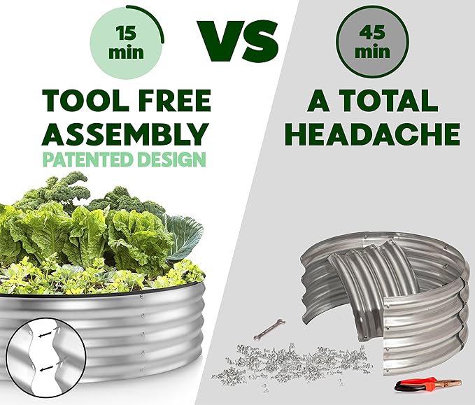 Round Galvanized Raised Garden Bed // 4×4×1 ft (2-Pack) Galvanized Raised Garden Beds Outdoor for Gardening, Vegetables, Flowers // Patented Tool-Free Design Round Planter (Silver)