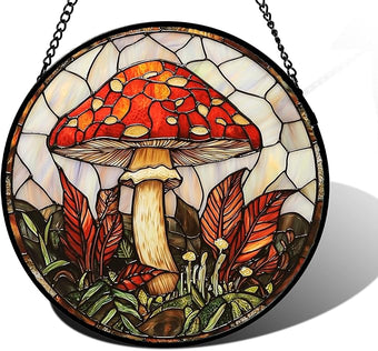 DASTOLL Stained Glass Window Hanging, Big Red Mushroom Suncatcher for Doors Home Sun Catchers Decoration and Christmas, Mother's Day Birthday Gifts for Women, Men, and Mom 9.8 in