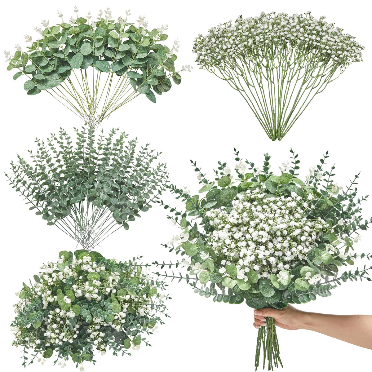 Serwalin 100PCS Mixed Eucalyptus Stems with Baby's Breath Greenery