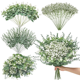 Serwalin 100PCS Mixed Eucalyptus Stems with Baby's Breath Greenery