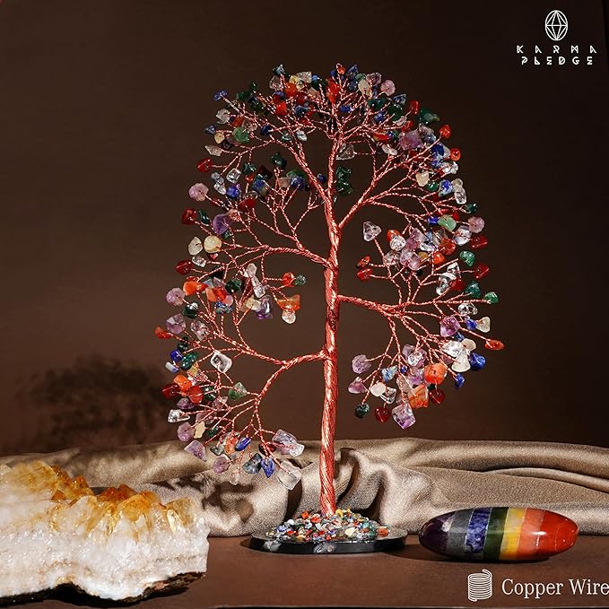 7 Chakara Crystal Trees for Home and Office Decoration, Chakra Healing Crystals Feng Shui Handmade Trees for Positive Energy, Money, Good Luck, Christmas Decor, Birthday Gifts for Women, Mom