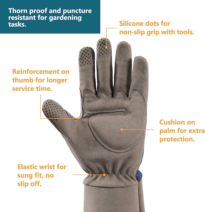 COOLJOB Thorn Proof Rose Pruning Garden Gloves for Men, Long Sleeve Padded Yard Work for Bush, Blackberry, Cactus, Heavy Duty/Puncture Resistant/Machine Washable, Large, Navy