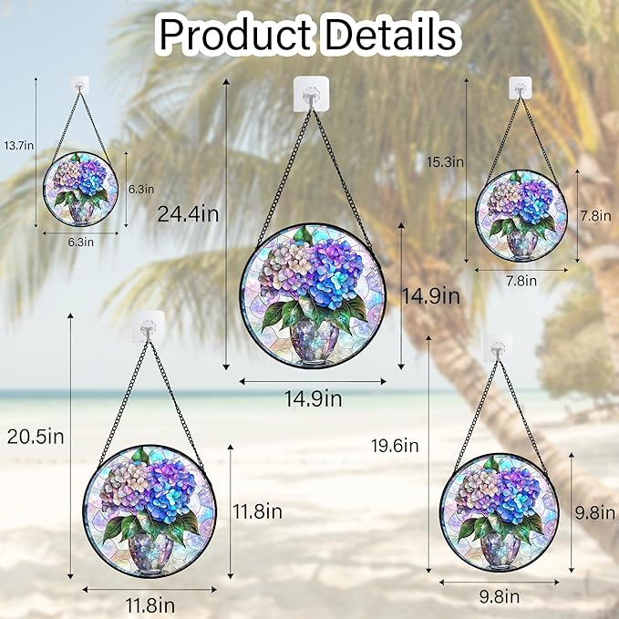 HWRHTR Stained Glass Window Hanging, Blue Purple Hydrangea Flowerpot Suncatcher for Doors Home Sun Catchers Decoration and Christmas, Mother's Day Birthday Gifts for Women, Men, and Mom 9.8 in