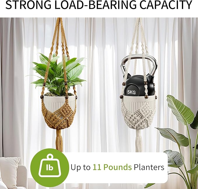 IDEEEPAN Macrame Plant Hanger - Fits 3 to 6 inches Pots for Indoor Outdoor, 35 Inch, Set of 2, Green (POTS NOT Included)