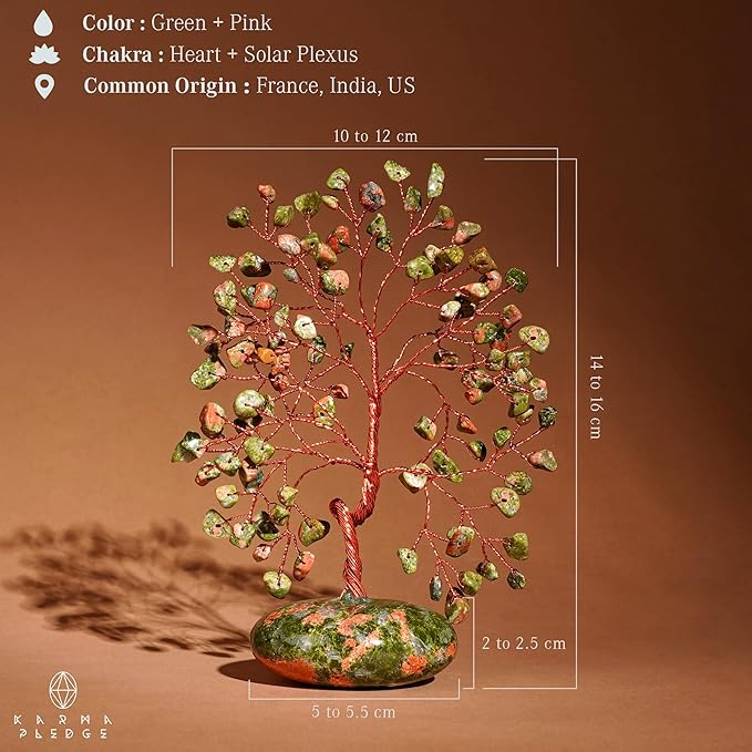 KARMAPLEDGE Crystal Tree of Life Home and Office Feng Shui Decor, Unakite Healing Crystal Handmade Bonsai Tree for Positive Energy, Good Luck, Money, Christmas Decor, Birthday Gifts for Women, Mom
