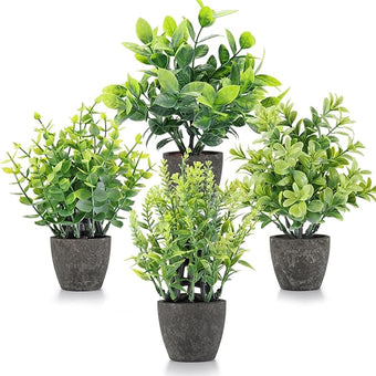 FAVOWREATH 4 Pack Fake Plants Ceramic Mini Artificial Greenery Potted Plants for Home, Office, Room, Farmhouse, Indoor Table, Bathroom Decor