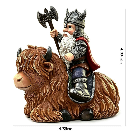 sangeren Viking Warrior Gnome Riding Highland Cow Statue, Resin Home Decor