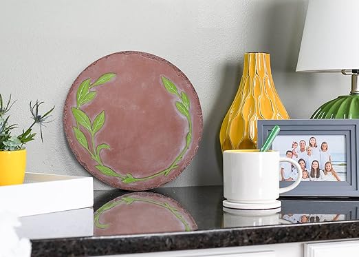 NAT & Jules Floral Laurel Wreath Leaves Pattern Dimensional Indoor Outdoor 12 inch Round Cast Resin Decorative Garden Stepping Stone, Patio, Walkway Sculpture Yard Art, Green