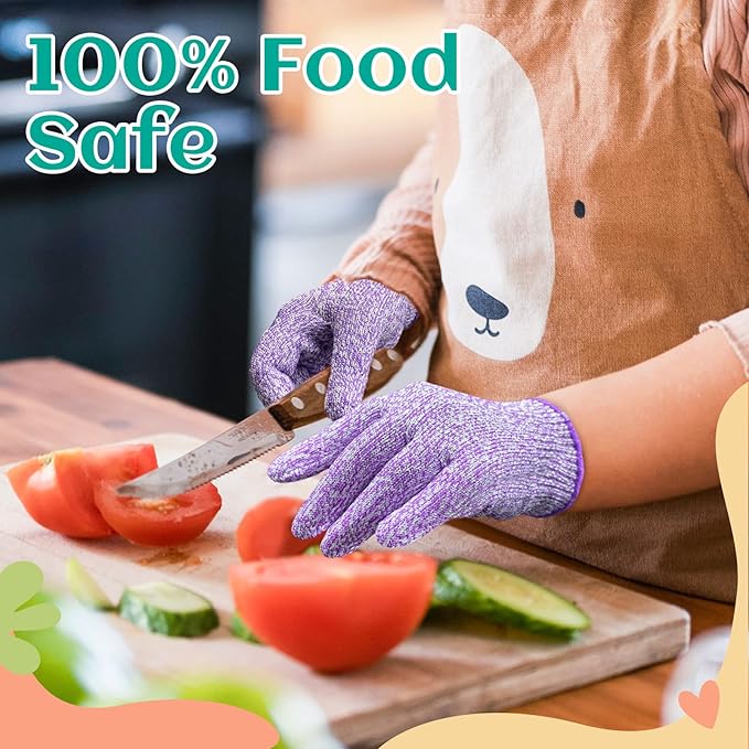 Evridwear Cut Resistant Gloves for Kids 4-6 Years, Level 5 Protection Cutting Gloves Food Grade for Cooking, Whittling, Wood Carving, Gardening and DIY