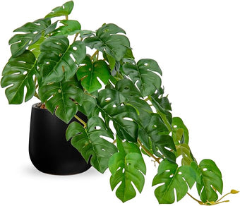 DILATATA Fake Plants Indoor 8 Inch Artificial Monstera Plant in Black Ceramic Pot - Faux Potted Tropical Palm Plant for Home Aesthetic Decor Living Room Shelf Office