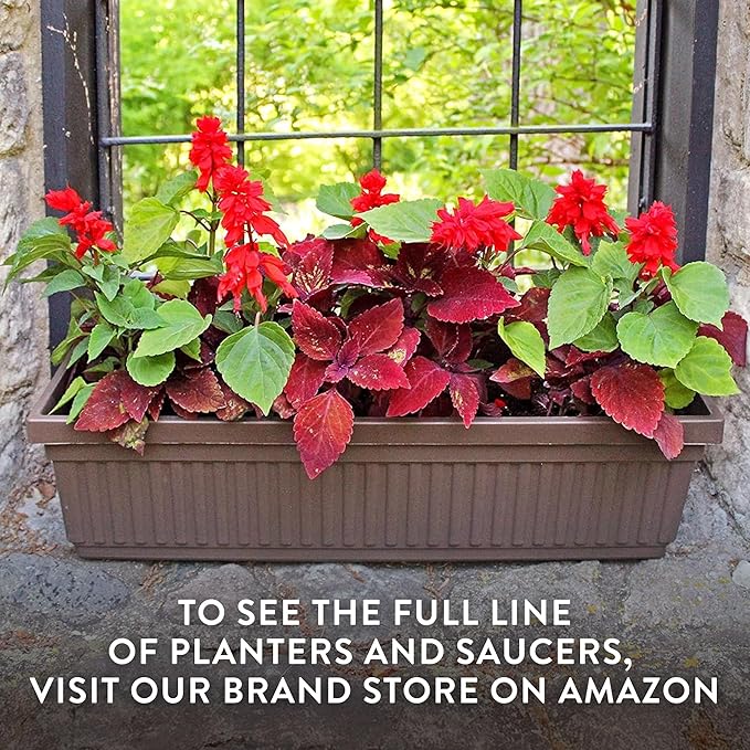 The HC Companies Venetian Window Planter Box w/Drain Plug - Long Planter Box for Windowsills, Balconies & More - Plastic Large Rectangular Planters for Herbs & Flowers (30" Chocolate, Pack of 1)
