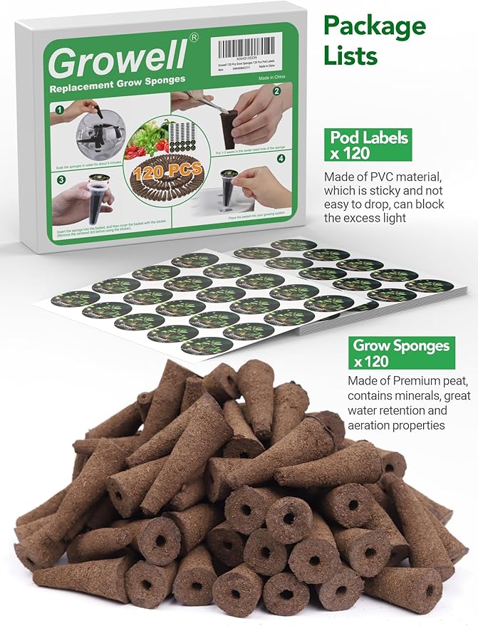 240 Pcs Hydroponic Pods Kit, 120 Pcs Grow Sponges with 120 Pcs Pod Labels Compatible with Aerogarden and Others Brand, Seed Pod Starter Kit for Hydroponics Growing System