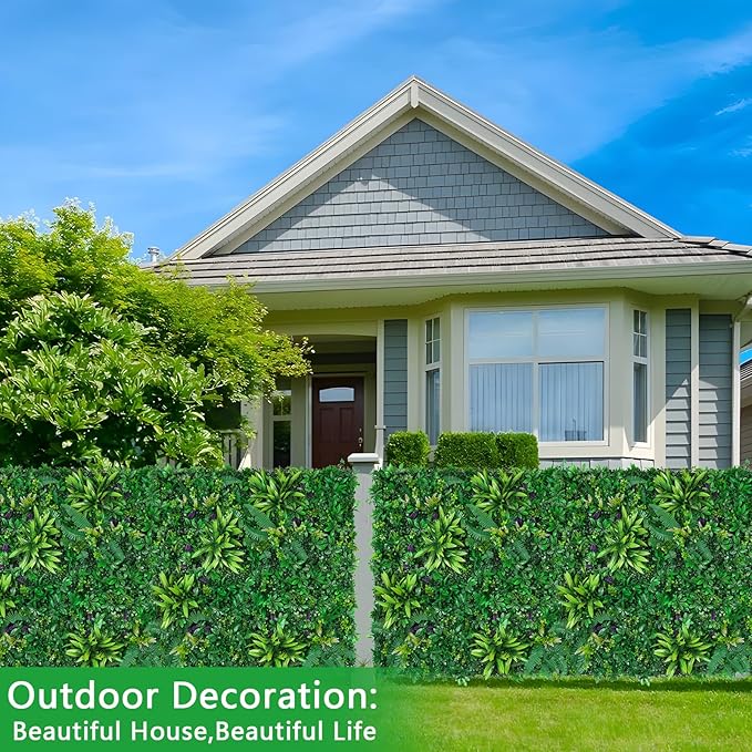 Yangrass 16pcs 20''x20'' Grass Wall Panels, Artificial Hedge Panels Greenery Wall, UV Protected Faux Grass Backdrop Privacy Fence Screen, Greenery Wall for Outdoor Indoor Garden Birthday Wedding Decor