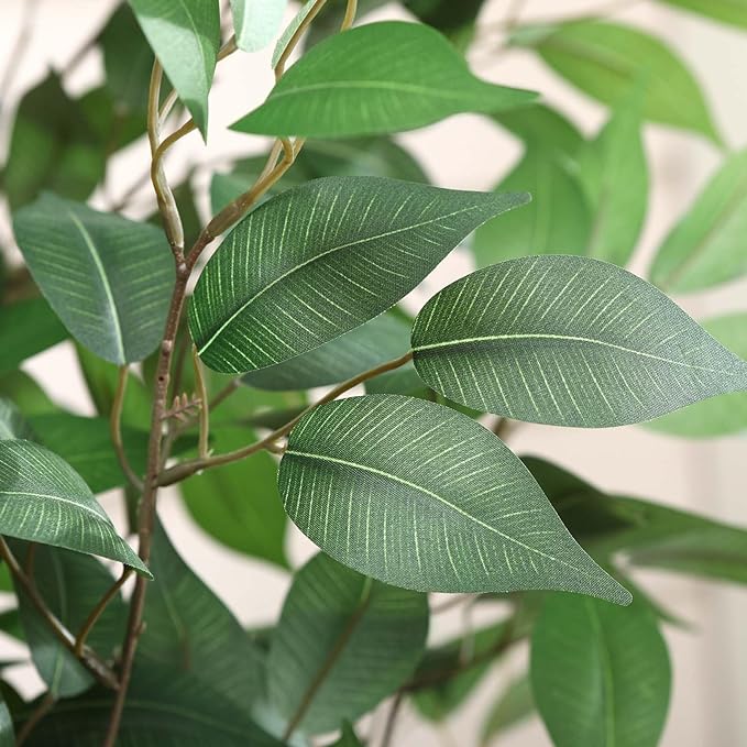 SOGUYI Ficus Artificial Tree 7ft Fake Silk Plant for Home Decor Indoor, Faux Tree in White Imitation Ceramic Planter Fake Floor Plant for Living Room and Home Office Corner Indoor Decor, Set of 1