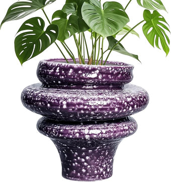 Teagas Ceramic Plant Pots - 11 Inch Ceramic Planters for Indoor Outdoor Plants, Large Unique Flower Pots with Drainage Hole, Decorative Planters, Home Decor, Plants Lover Gifts, Purple