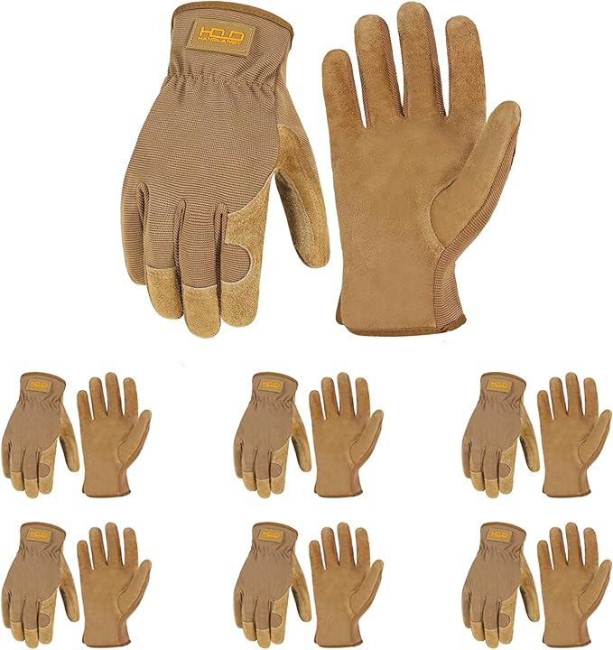 HANDLANDY Men Leather Gardening Gloves, Utility Work Gloves for Mechanics, Construction, Driver