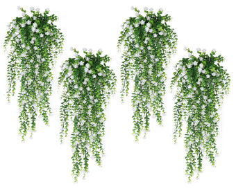 SJL 4Pcs Fake Hanging Plants Artificial Outdoor Flowers Hanging Greenery
