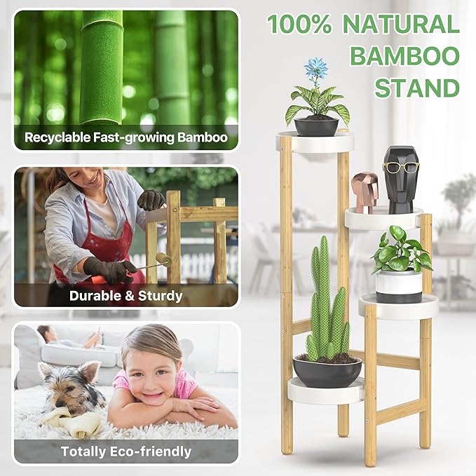 Wisuce Bamboo Plant Stands Indoor, 4 Tier Tall Corner Plant Stand Holder & Plant Display Rack for Outdoor Garden Indoor Home (4 Tier -2)