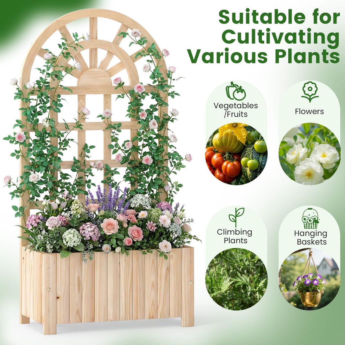 Happygrill Wooden Raised Garden Bed with Trellis & Privacy Screen