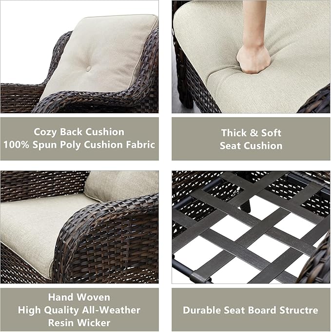 HUMMUH 6 Pieces Patio Furniture Set with Fire Pit Table High Back Outdoor Conversation Set Wicker Patio Couch Outdoor Chairs Ottomans for Balcony Garden,Lawn,Deck