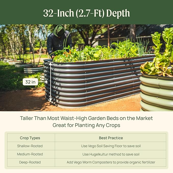 32" Extra Tall Raised Garden Bed Kits, 4 x 8 x 2.7ft Raised Planter Box Outdoor, 2.5 x 9.5 x 2.7ft Deep Root 10 in 1 Modular Metal Raised Beds for Gardening Vegetables Flowers Fruits - Pearl White
