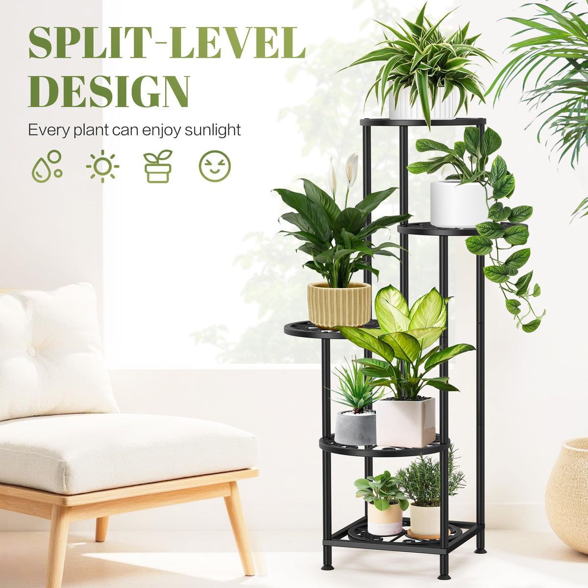 YOCOMEY 5 Tier Plant Stand Indoor Outdoor, Metal Shelf Holder Corner Black