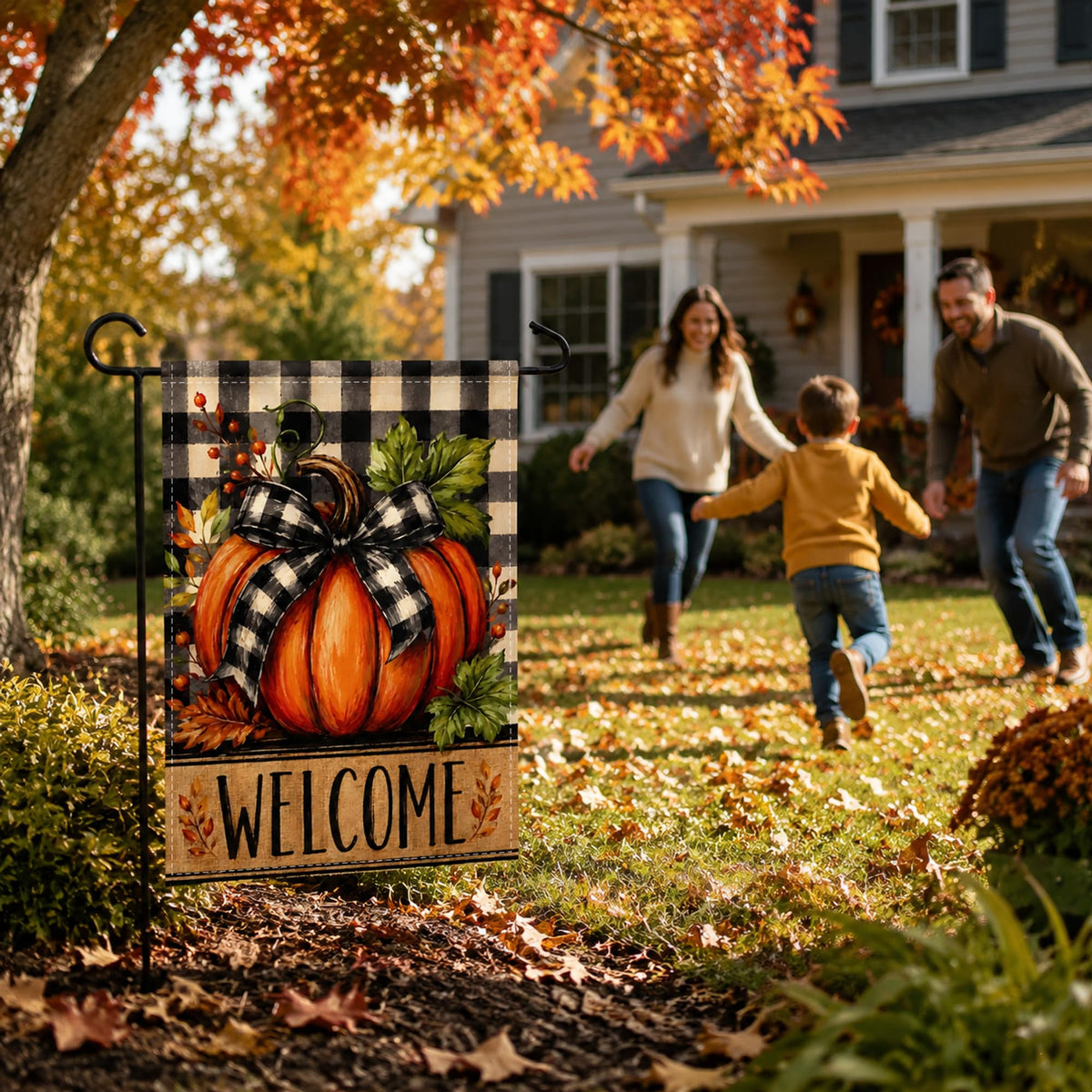 Fall Decor - Pumpkin Welcome Garden Flag | Thanksgiving Decorations