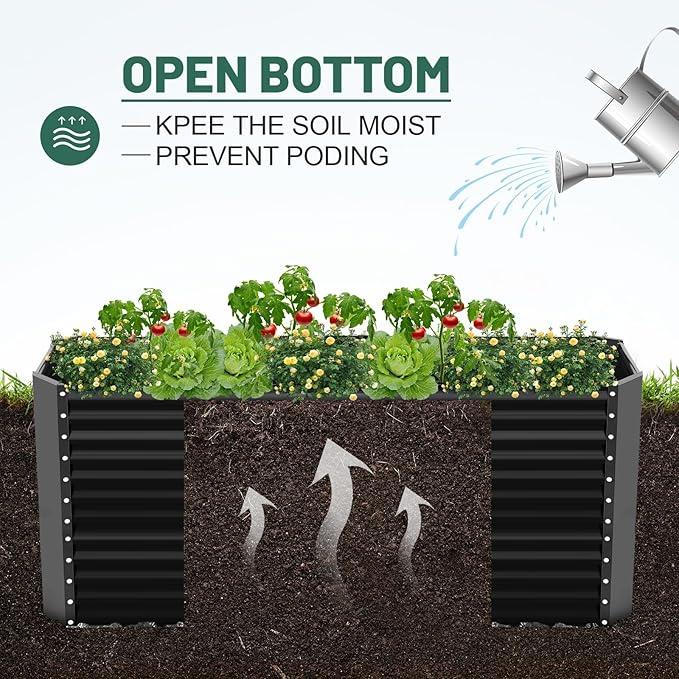 Land Guard 8x4x3ft Rectangular Galvanized Raised Garden Beds, Large-Capacity Metal Planter Box Outdoor, Durable Deep Raised Garden Bed 3ft Tall, Raised Beds for Gardening Vegetables, Dark Grey