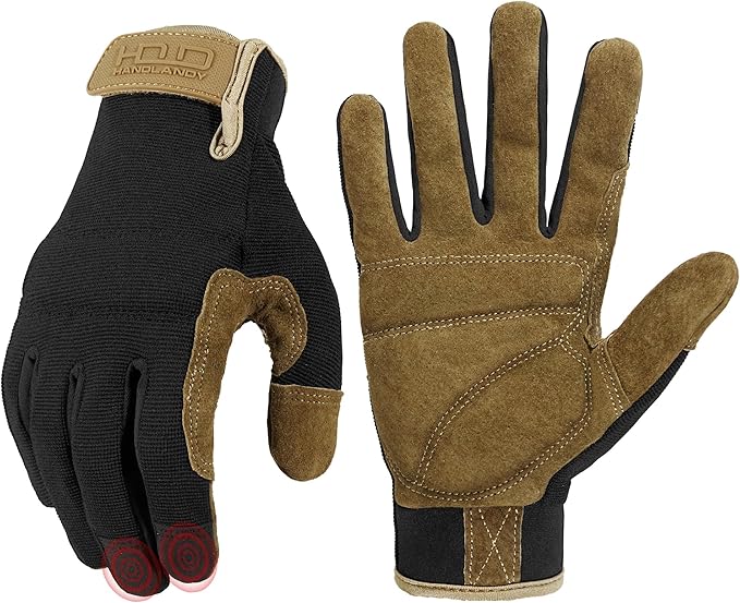 HANDLANDY Work Gloves for Men & Women, Utility Mechanic Working Gloves Touch Screen, Flexible Yard Work Gloves