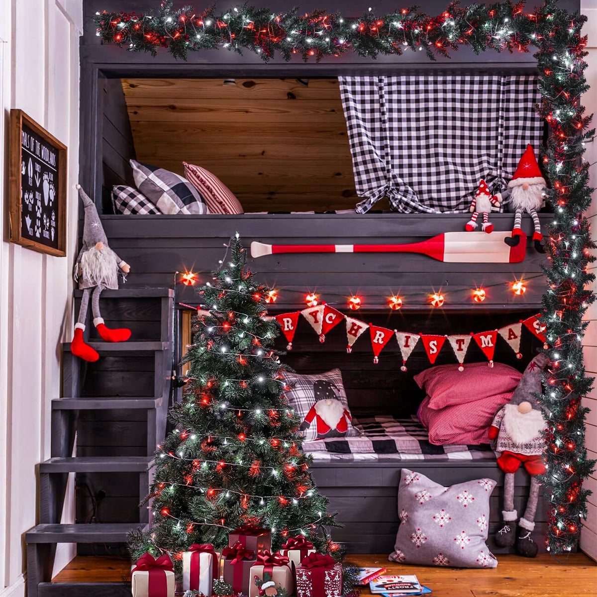 JMEXSUSS 600 LED Red and White Christmas Tree Lights with Remote