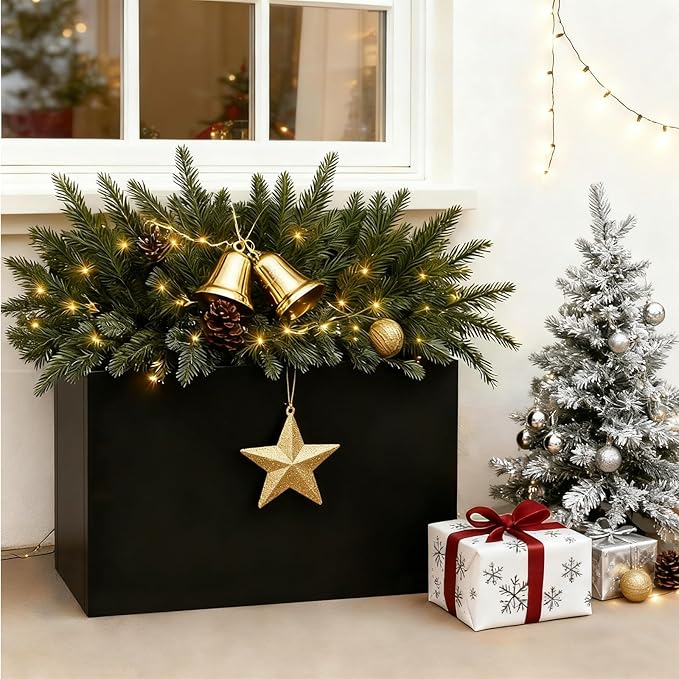 GZLVSOW Black Steel Metallic Heavy Planter 36" x 15" x 24" for Outdoor Plants Metal Rectangular Outdoor Planter Spliced Flower Box with Partitions for Outside,Indoor,Garden (Black, 36 * 15 * 24)