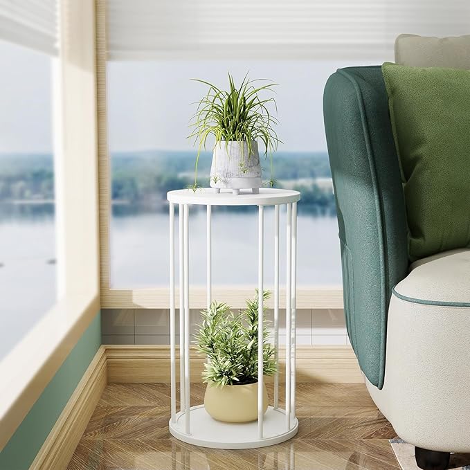 Leinade Plant Stand Indoor,small plant stool,Flower Pot Corner stand holder,Mid Century Heavy Duty Metal Tall Home Decor,Modern Round End Table,Small Rustic Display Stand for Living Room,Bedroom(White,21In)