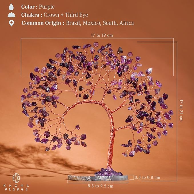 Amethyst Crystal Crystal Tree of Life for Home and Office Decor, Positive Energy, Wealth, Good Luck, Reiki Healing, Handmade Feng Shui Decoration, Birthday Gifts for Women, Mom
