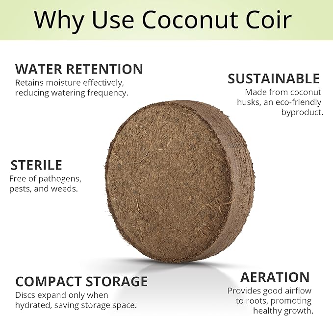 Coconut Coir Potting Soil for Indoor Plants - Expands to 2.5 Quart (5.5 lb) | Bonsai Soil Discs Perfect for General Houseplants, Herbs, and Bonsai Trees - Expands with Water